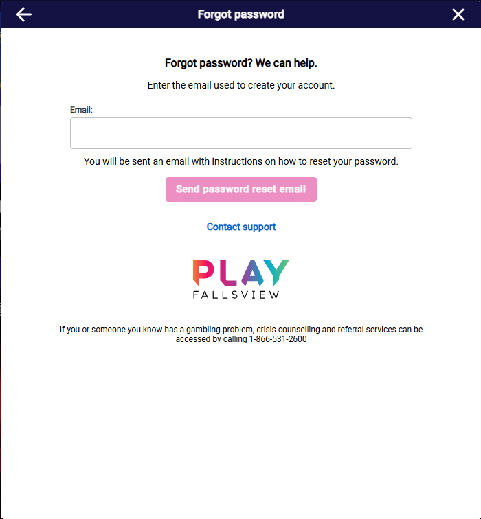 PlayFallsview Casino Reset Password